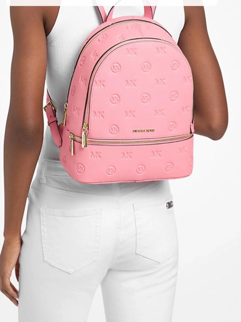 Michael Kors  Rhea Pink Embossed MK Dome Backpack with Matching Wristlet - Picture 9 of 10